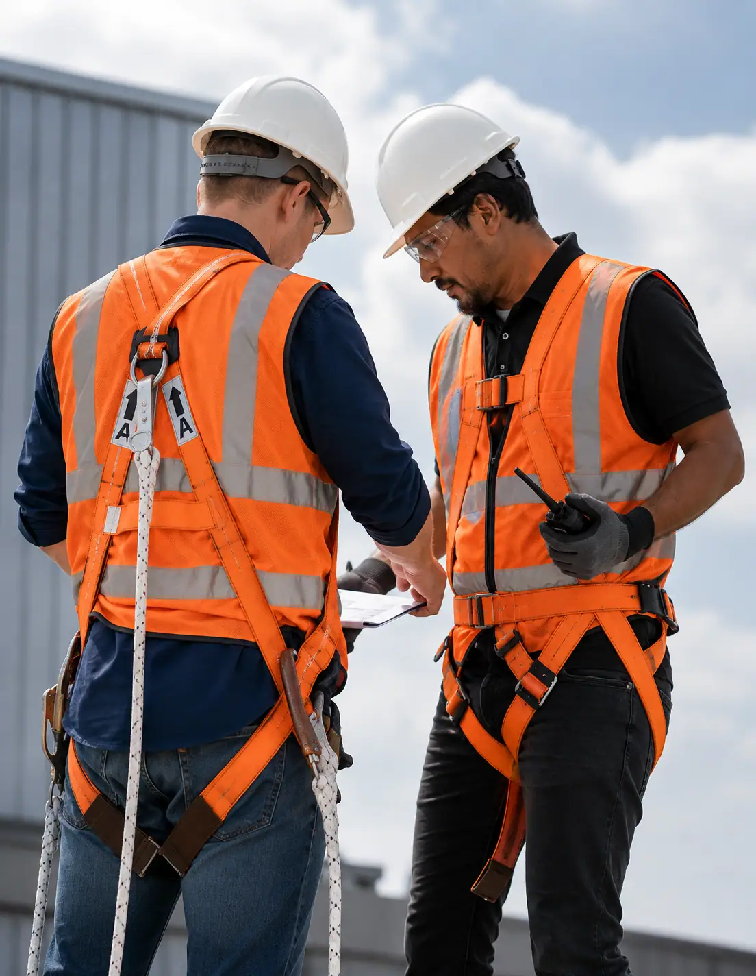Insurance adjusters inspecting a roof